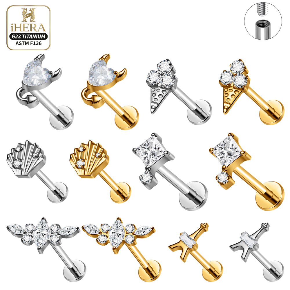 Body Jewelry Vertical Labret - F136チタン製ピアススタッド コンチ ダイス トラガス ルーク ヘリックス