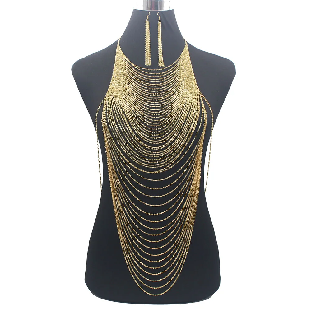 Body Jewelry Materials - きらびやかなゴールドカラーのネックレス,ボディチェーン,ブラ,スレーブハーネス,セクシーなネックレス,タッセル,ファッショナブル,新しいコレクション2024