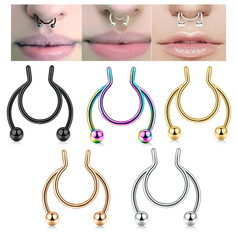 Body Jewelry Nose Ring - U 字型偽鼻リングヒップフープセプタムロックステンレス鋼クリップ鼻リングフープシンプルなパンクスタイルボディジュエリー