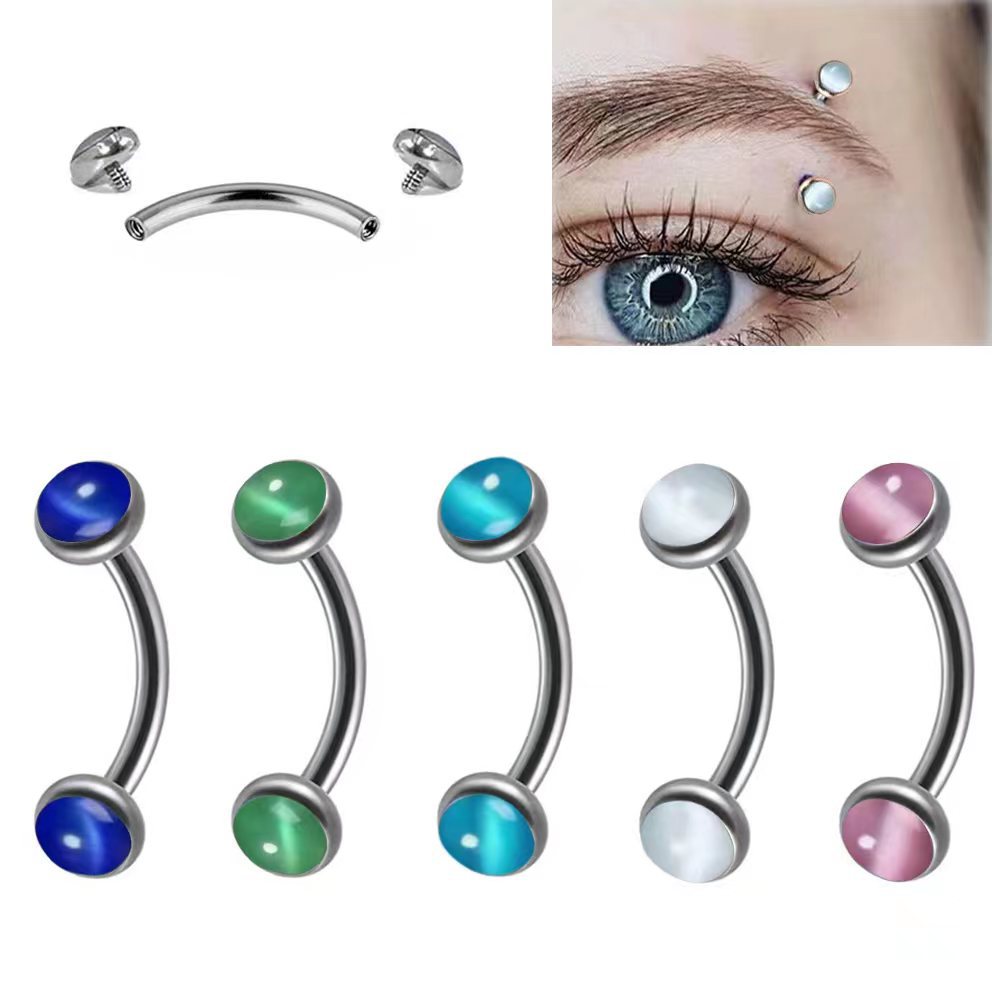 Rook Curved Barbell - 1 ピース眉毛ピアスバナナ形状オパールリップリングステンレス鋼湾曲バーベルスタッドヘリックス軟骨イヤリングボディジュエリー 16 グラム