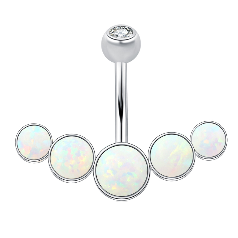 Body Jewelry Materials - へそピアス 925スターリングシルバー製 ネーバルバー イミテーションオパール ラウンドストーン ボディピアス