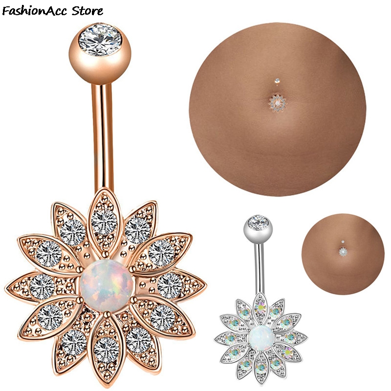 Body Jewelry Hot - 3 個 2018 新しい夏のパーティーギフト美容装飾ファッションホットベリーリング蓮の花オパール Bady ピアスへそセットジュエリー