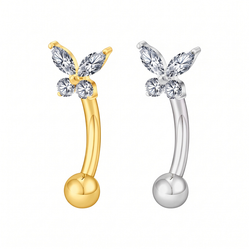 Body Jewelry Vertical Labret - ASTM F136チタン製小さな蝶型CZカーブバーベル ルークイヤリング 16G アイブロウ アシュリー