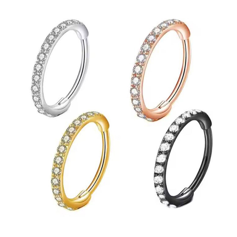 Body Jewelry Nose Ring - 16GクリアCZノーズリングフープ 316Lサージカルステンレス シームレスシルバーセプタムリング クリッカージュエリー 軟骨イヤリング 耳ピアスフープ