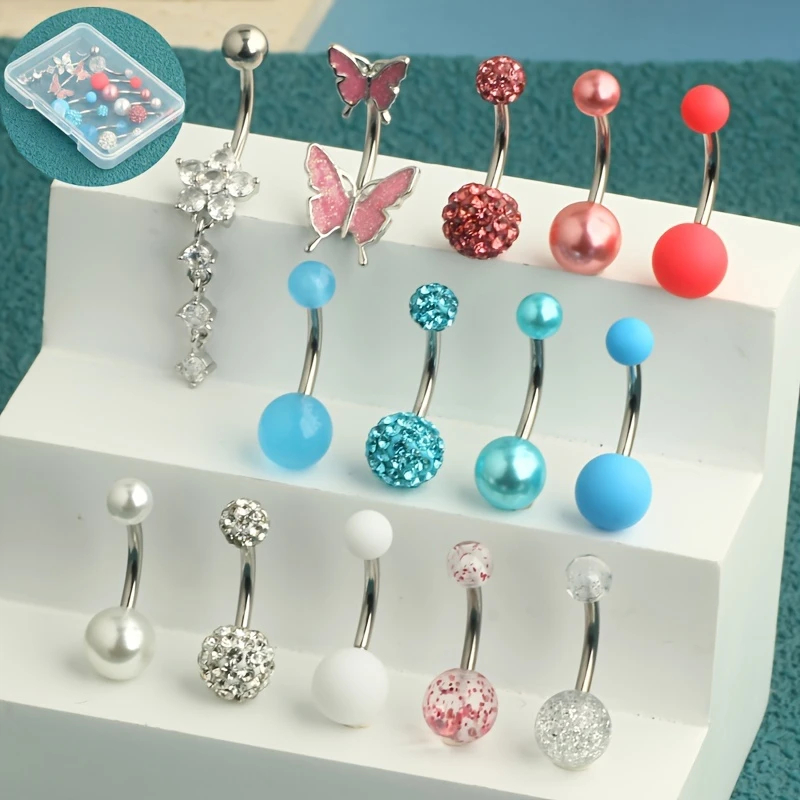 Body Jewelry Jewelry Box - 14個入り ベリーボタンリング へそピアス レディース 14G ステンレス鋼