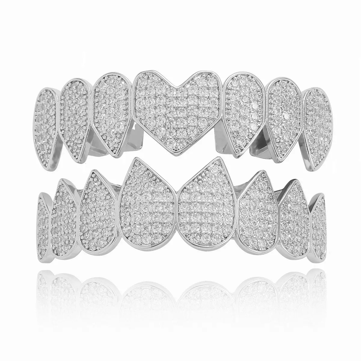 Body Jewelry Materials - ヒップホップロックアイスアウト 5A ジルコンハート歯 Grillz 男性女性トップ &