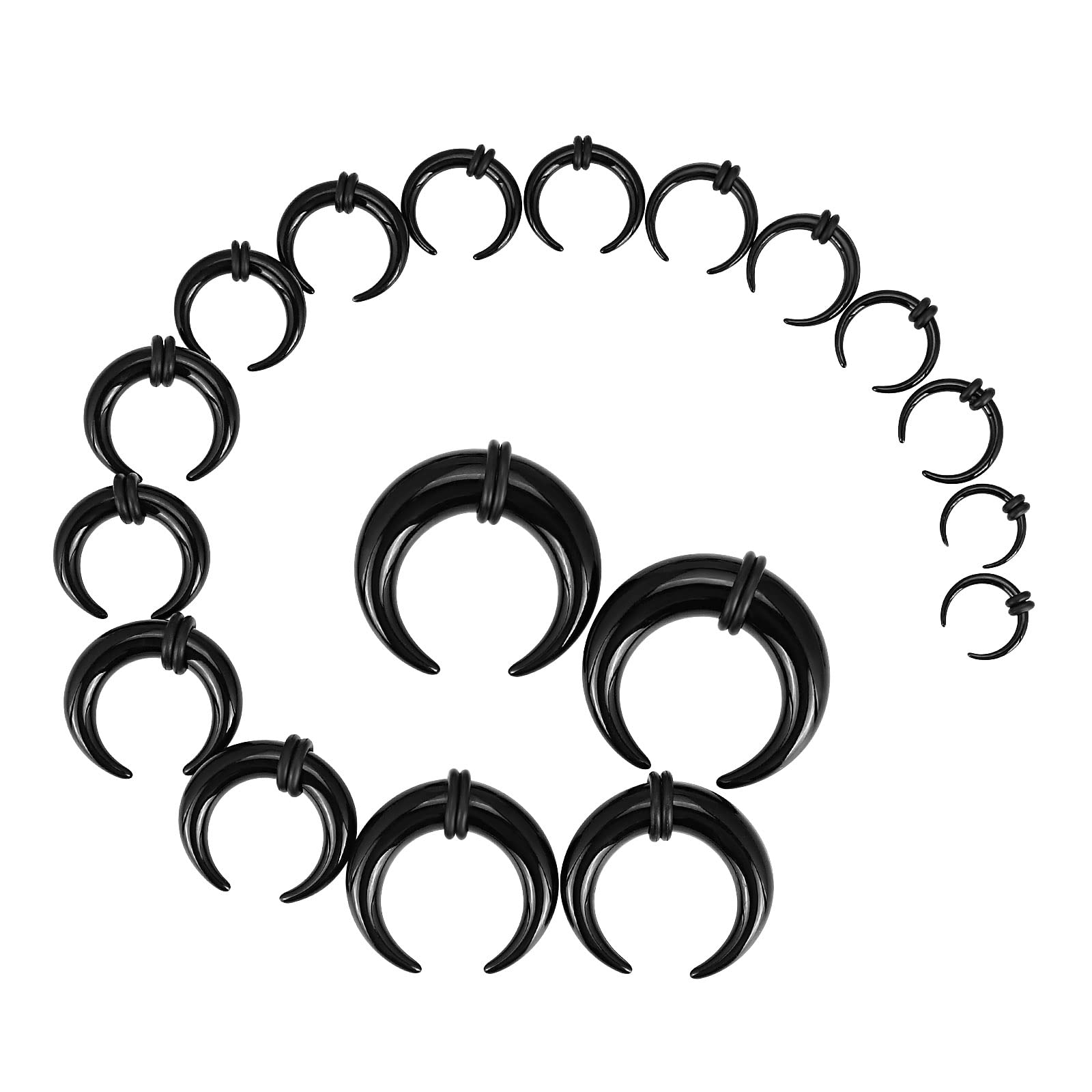 Body Jewelry Ear Plugs - C字型バッファローイヤーテーパー,ストレッチラバーリング,アクリルプレス,1.6〜10mm, 18個