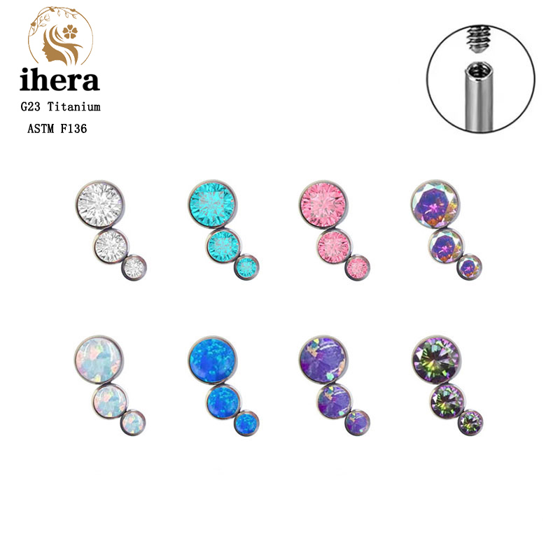 Body Jewelry Lip Ring - G23 チタンラウンドジルコンフラットスタッドピアス CZ インターナルスレッド ラブレット リップリング