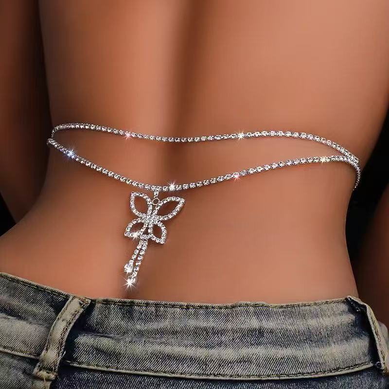 Body Jewelry Art - 高級ラインストーンダブルチェーン水滴型ウエストチェーンボディジュエリー女性用クリスタルボディベリーチェーンボディデコレーションアクセサリー