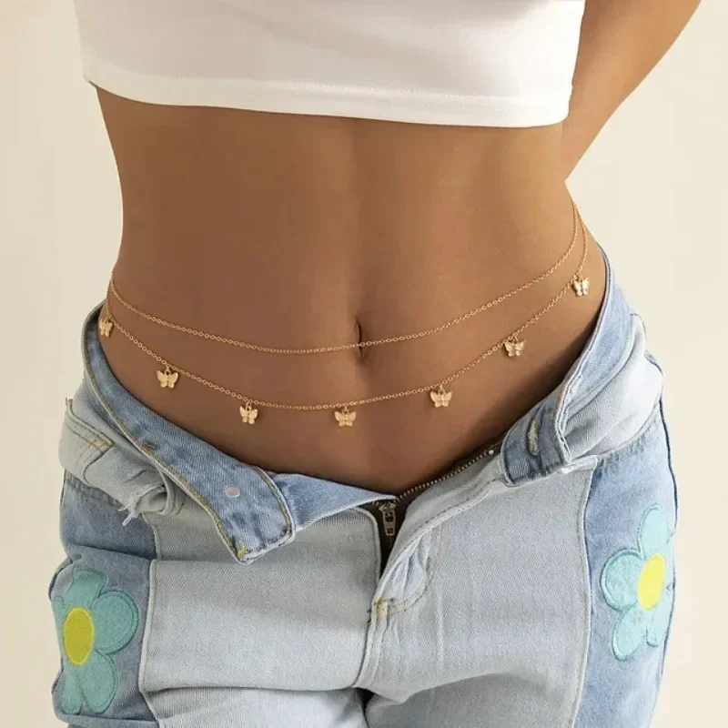 Body Jewelry Chain - 女性用バタフライチェーン,セクシーなベリーベルト,ボディジュエリー,ビーチアクセサリー,ウエストビーズ,新しい夏の魅力