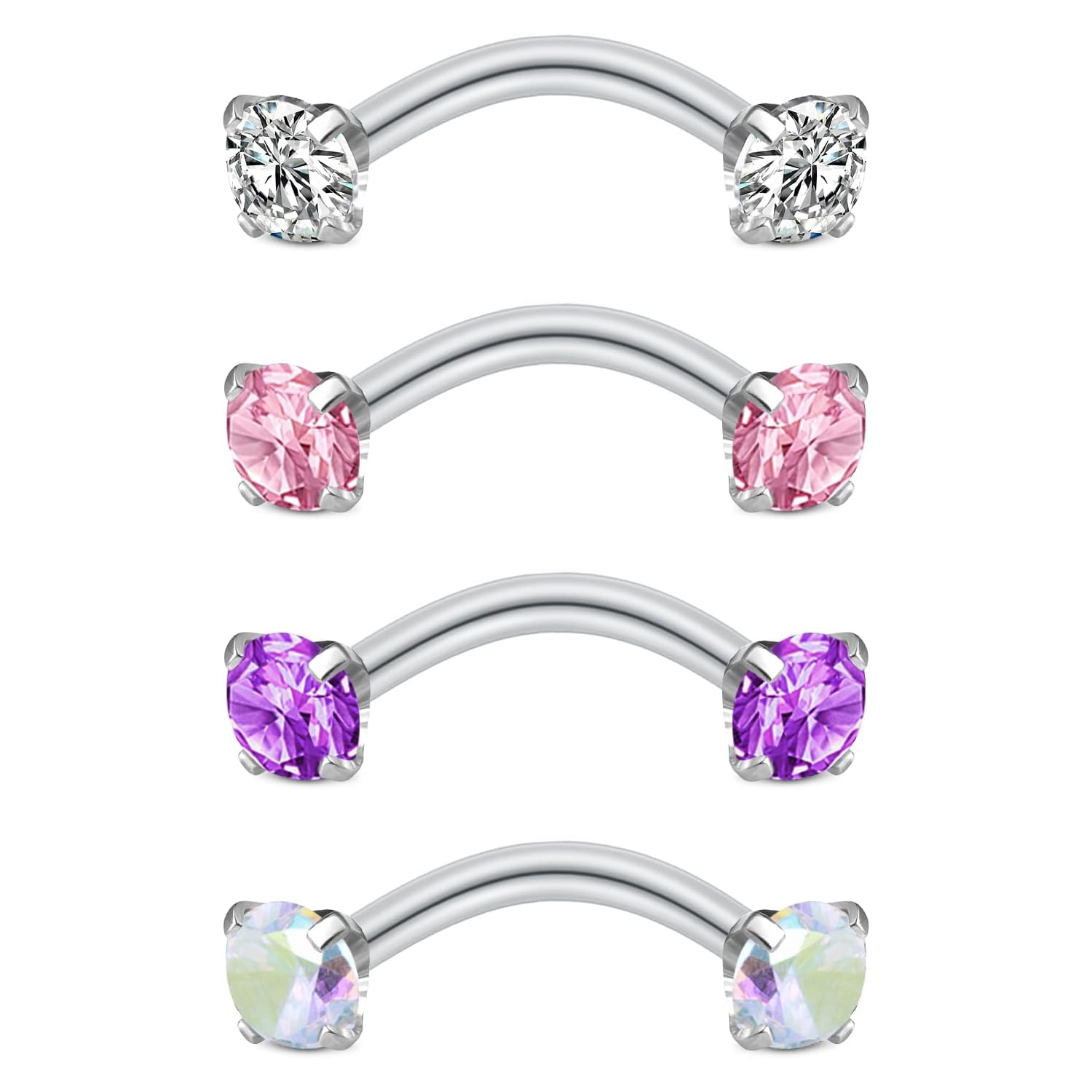 Rook Curved Barbell - 女性用ルークイヤリング ピンクパープルジルコン アイブロウリング サージカルスチール ラブレットジュエリー 16g
