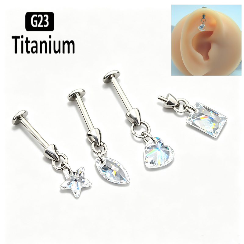 Body Jewelry Vertical Labret - G23チタン製ピアス バーチカルインターナルスレッドスタッド CZラブレットイヤリング リップリング コンチ耳軟骨ヘリックスピアス ボディジュエリー