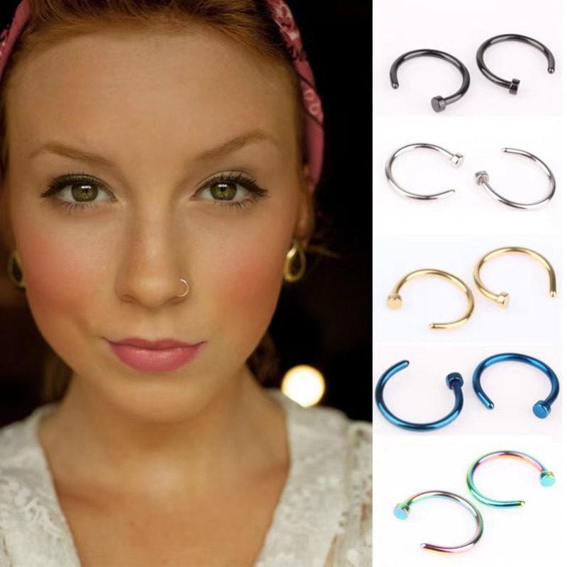 Body Jewelry Lip Ring - 6個/ロット パンクジュエリー フェイクノーズリング フープリップノーズリング C型 小さくて薄い