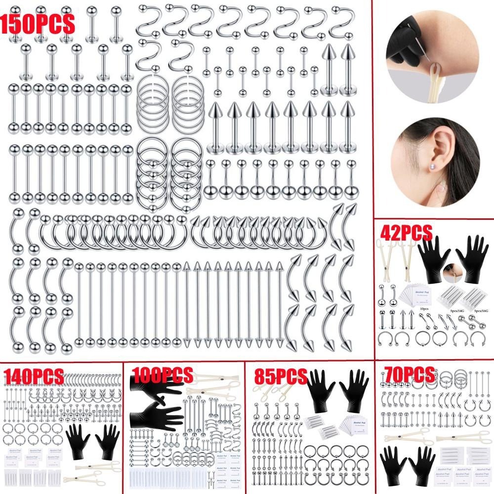 Body Jewelry Nose Ring - 150/140/85/70/42個入りボディピアスキット ジュエリーツール ベリーピアス 舌ピアス 眉毛ピアス 乳首ピアス