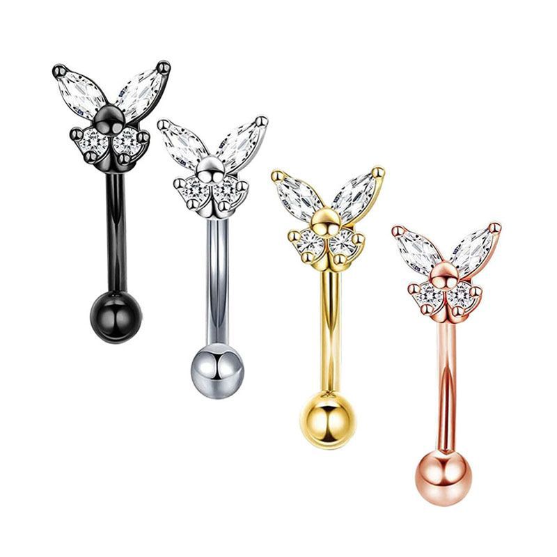 Rook Curved Barbell - ゴールドルックピアスジュエリー 14Kソリッドゴールド バタフライアイブロウスタッド ヘリックスイヤリング ルックイヤリング 16G
