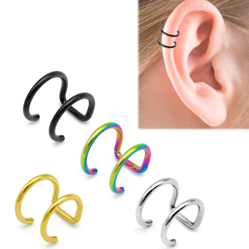 Body Jewelry Lip Ring - 2個セット 316Lステンレス製 クリップ式イヤーカフ ヘリックス軟骨イヤリング フェイクリップリング ノンピアス
