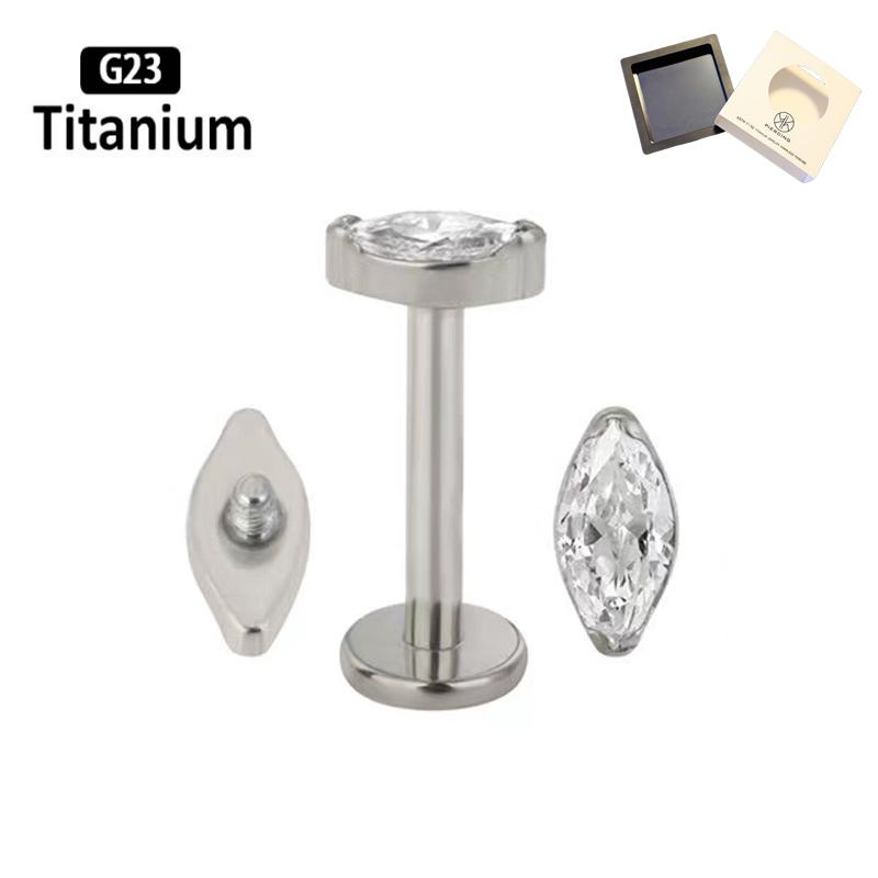 Body Jewelry Jewelry Box - ATSM F136 チタン製リップジルコン内ネジラブレットリップリングネイル耳骨軟骨ローブスタッドヘリックスピアスイヤリング（箱付き）