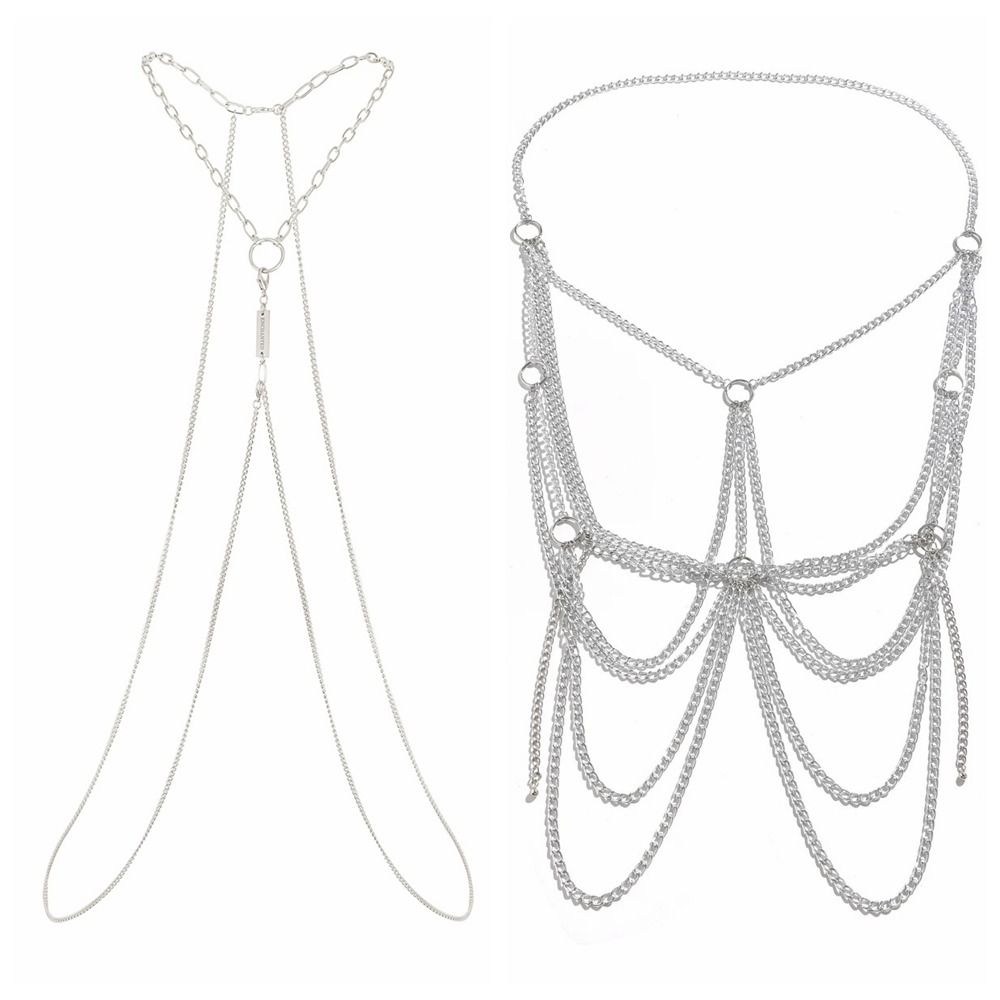 Body Jewelry Materials - アルミニウム素材ボディクロスチェーンシルバーカラーメタルタッセル多層サークルチェーンパンクスタイルホルターチェストチェーン