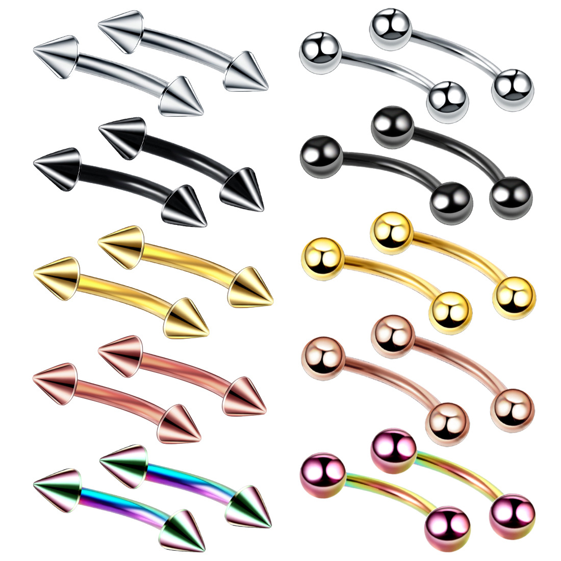 Rook Curved Barbell - スチールアイブロウバナナパンピアス、湾曲したバーベル、リップリング、ぴったりとしたダイスヘリックスの耳珠、宝石の贈り物、セットあたり20個