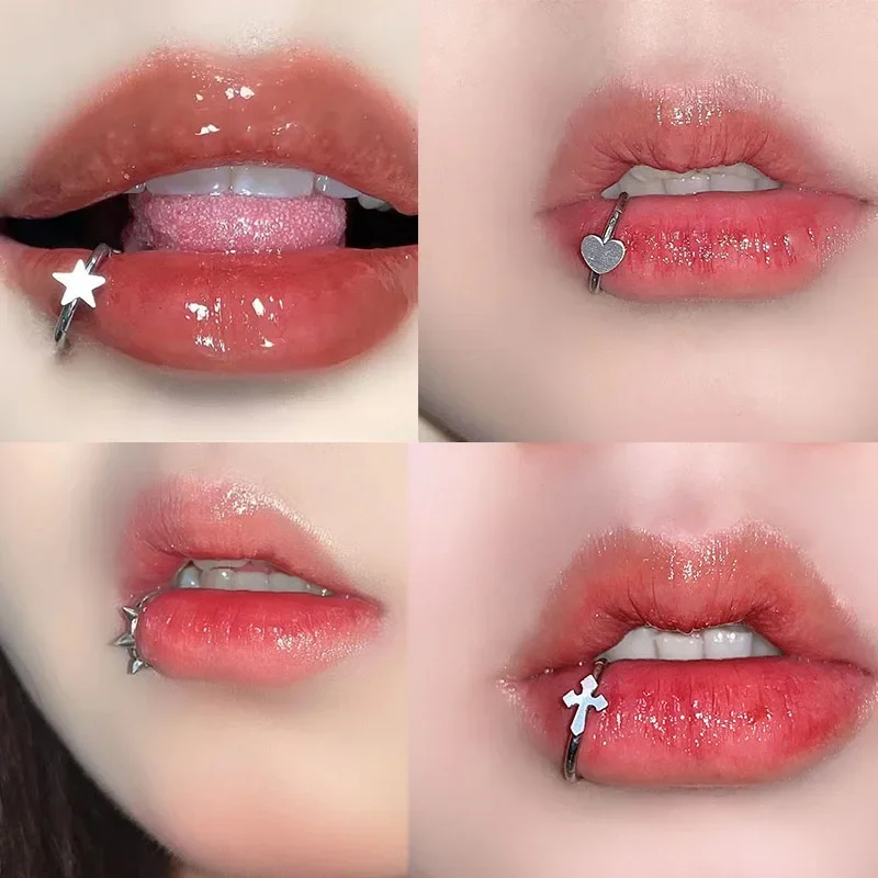 Body Jewelry Vertical Labret - ステンレス鋼リップリングヒンジ付きスターバイトピアス鼻リングイヤリングスパイシーガールハート垂直ラブレットピアスボディジュエリー