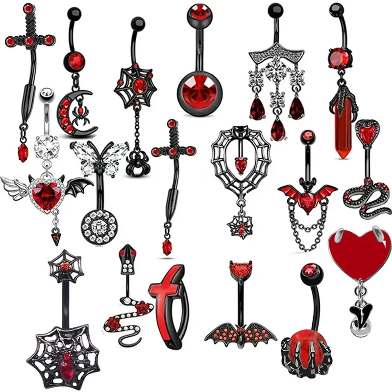 Body Jewelry Hot - 人格ハート型へそリングバットベリーピアスホットガールダークシリーズピアスへそリングヨーロッパアメリカンスタイル