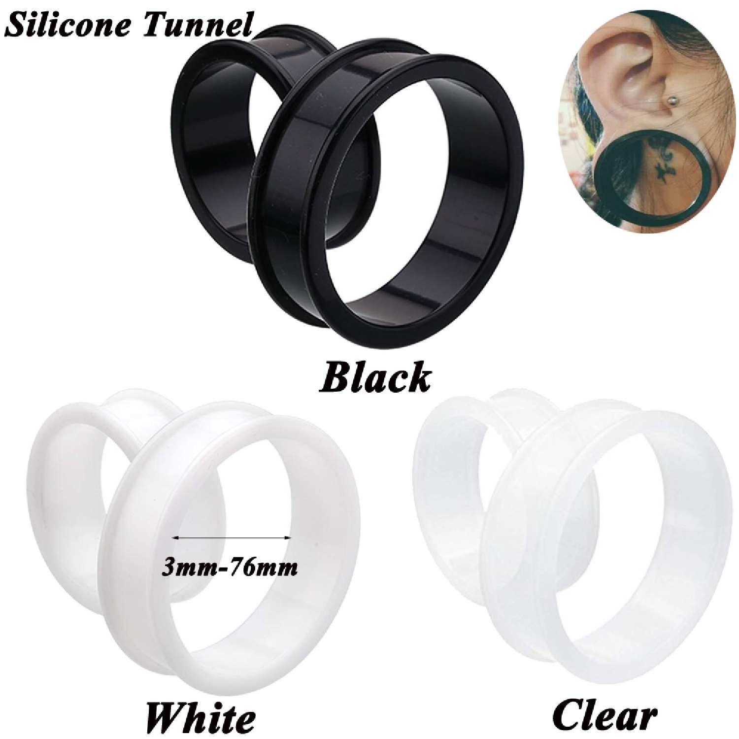 Body Jewelry Ear Plugs - 2pcs スーパーサイズの適用可能なシリコーンの二重点火の耳のトンネルのプラグの耳の穿刺肉のトンネルの耳のゲージの拡張器のストレッチャーの穿刺