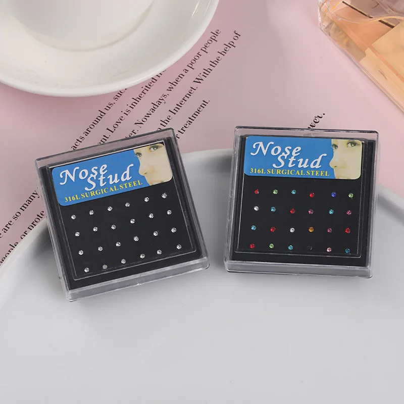 Body Jewelry Jewelry Box - 24個入り/箱 クリスタルノーズリングスタッド ファッションボディジュエリー 女性用 ガールズジュエリー ステンレス製