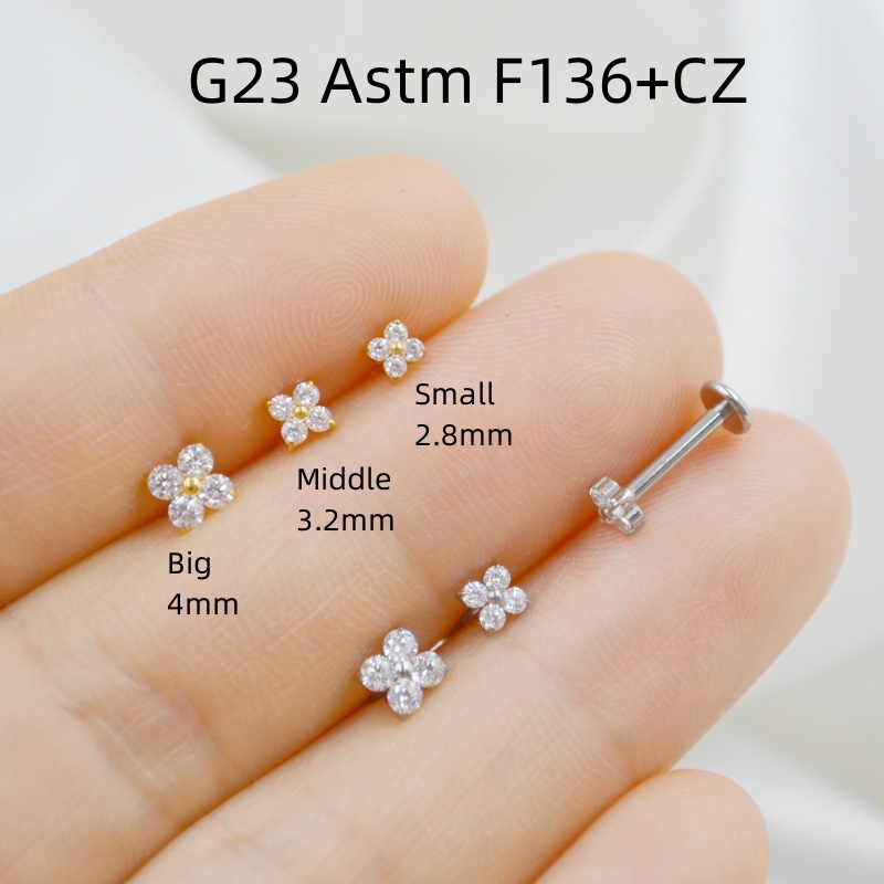 Rook Curved Barbell - 10個入り ボディジュエリー 16Gx8mm G23チタン フラワー CZ