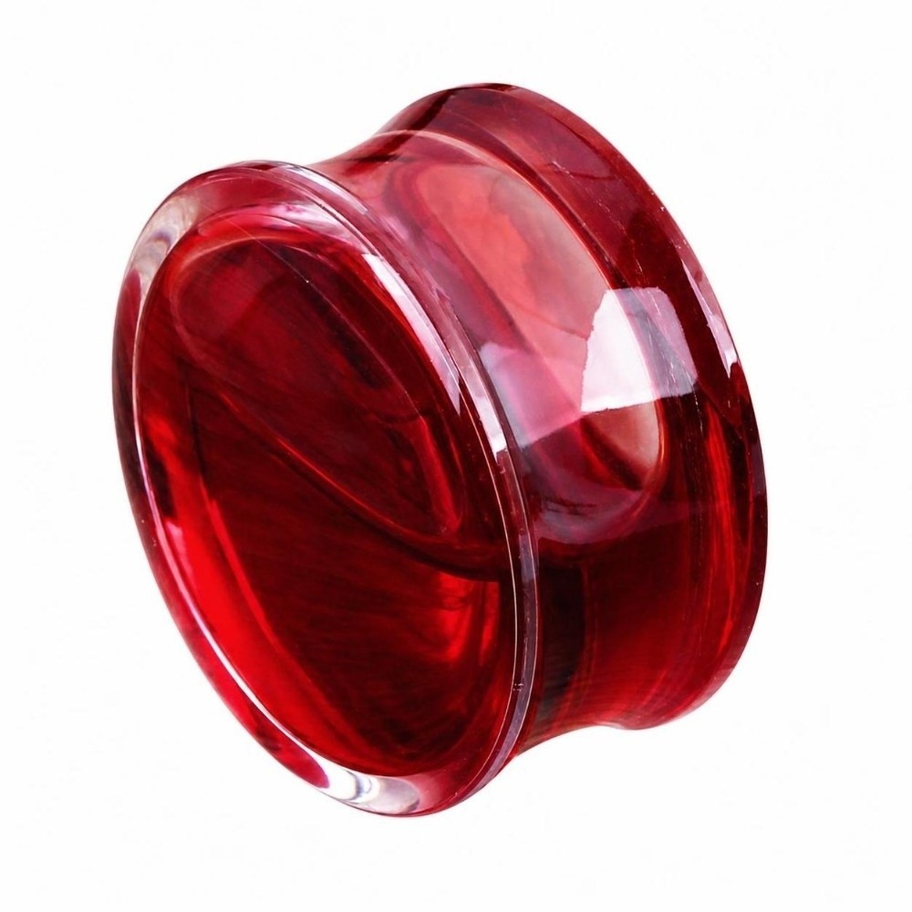 Body Jewelry Ear Plugs - ダブルサドルイヤープラグジュエリー、液体入り透明アクリル製フレッシュトンネルピアス、赤い血のような色調のクリアボディ