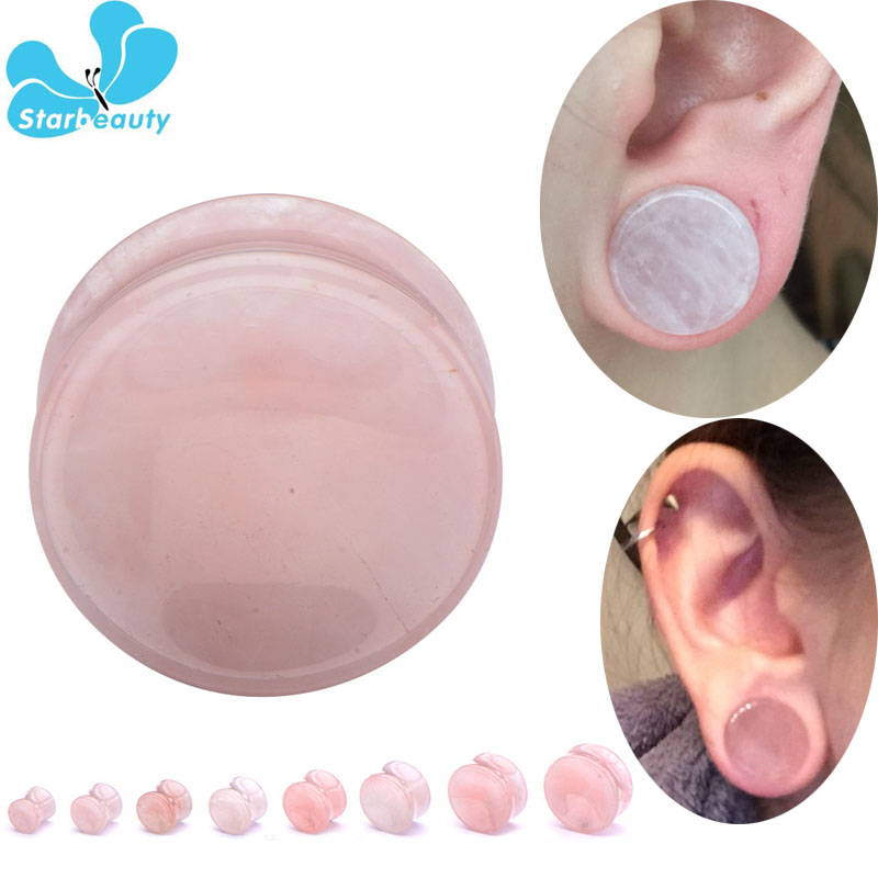 Body Jewelry Plus - オーガニックストーン,ピンククォーツ,肉,トンネル,耳栓,ストレッチャー,大型,ボディピアス,ジュエリー,2個