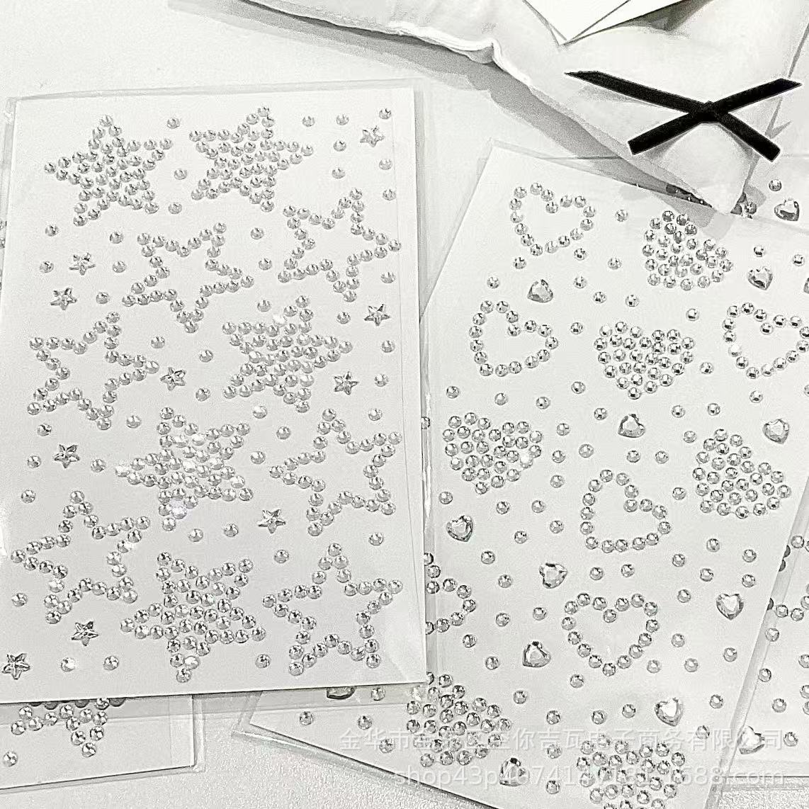 Star Flat Back - シルバースターハートラインストーンステッカー フラットバックジェム DIYネイルアート カードデコレーション スクラップブック用品 ブロガースタイル