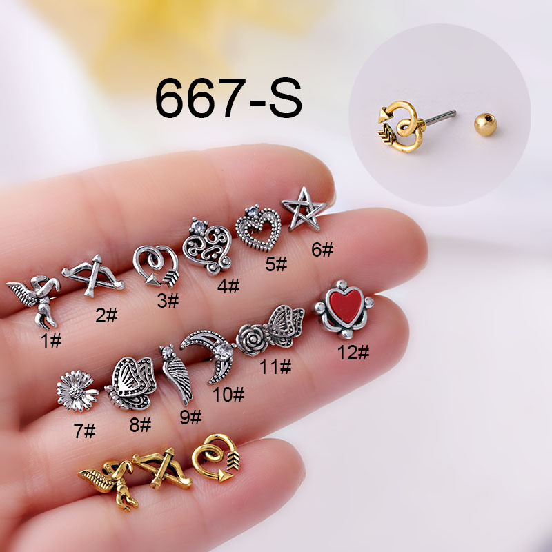 Body Jewelry Hot - ホットヴィンテージ軟骨スタッドコンチヘリックススナッグスクリューバックイヤリングレトロアンティークシルバーメッキクールスチールピアスジュエリー