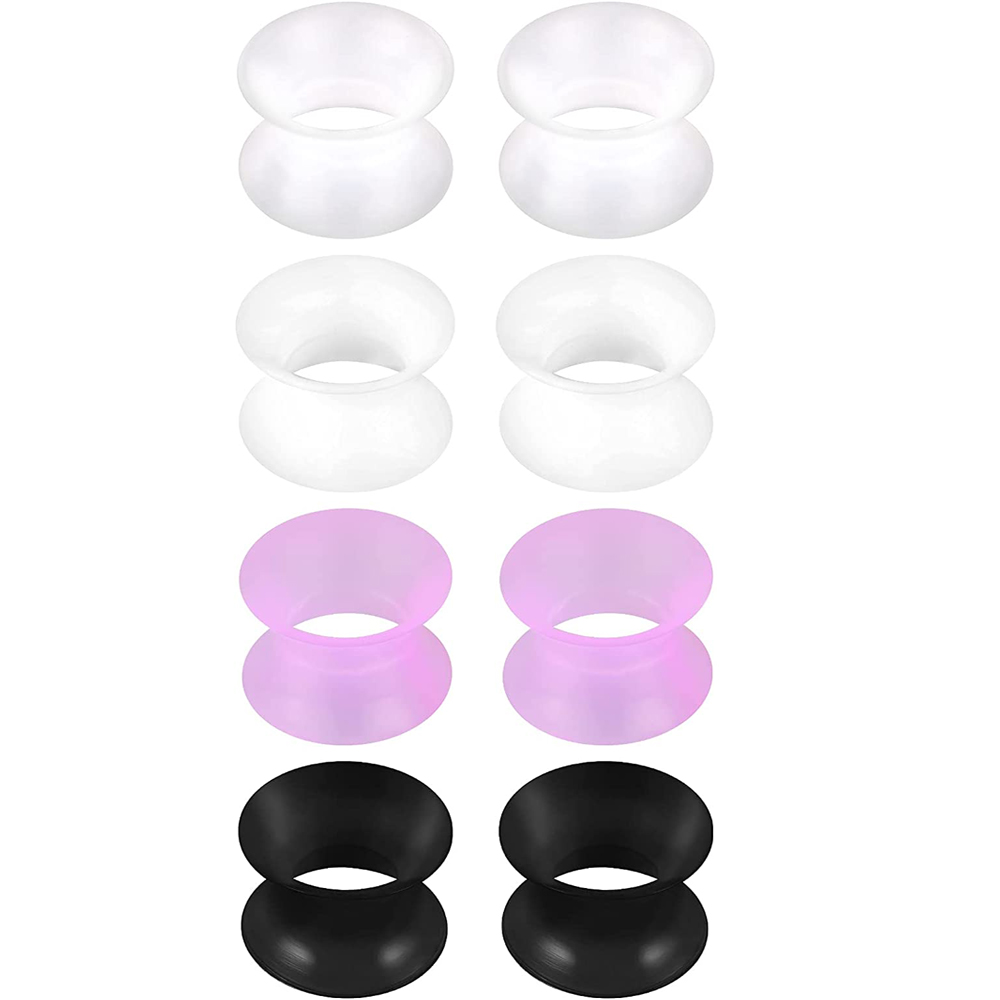 Body Jewelry Ear Plugs - 1ペア/4ペア シリコン製耳栓トンネル フレキシブルミートホール耳栓エキスパンダー 穴あきジュエリー ブラック ホワイト