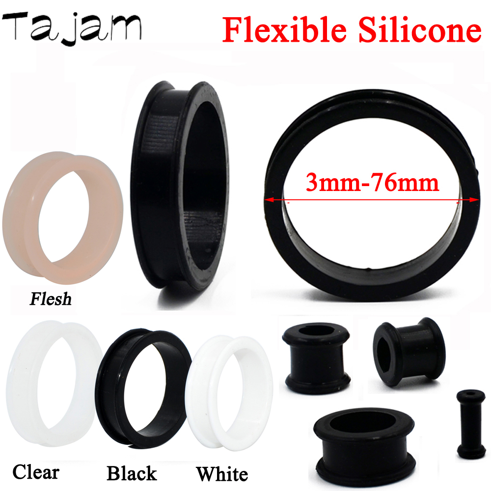 Body Jewelry Ear Plugs - 1 ペア 3 ミリメートル-76 ミリメートルビッグサイズ中空黒シリコーン柔軟なダブルフレア肉耳トンネルプラグゲージエキスパンダーストレッチャージュエリー