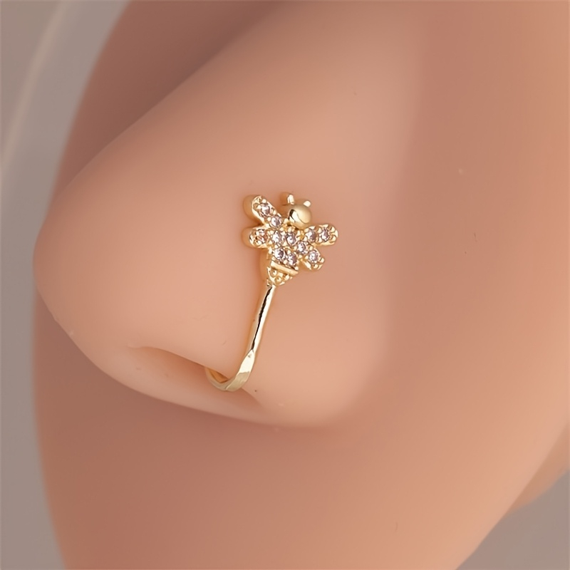 Body Jewelry Materials - 1個のキュートな小さな蜂のジルコン製ノーズリング（真鍮製、穴なし）、日常の宴会での着用に適しています。
