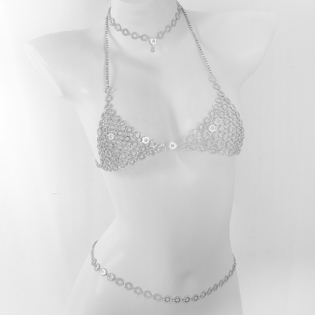 ブラとウエストチェーンのスリーピースセット,ラインストーン付 - Body Jewelry Art のレビューと価格