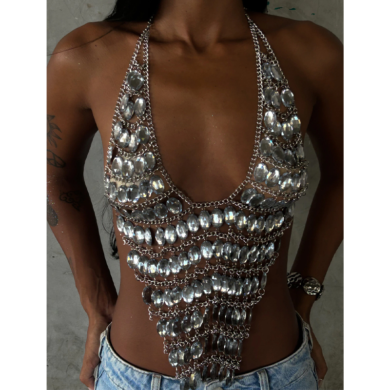 ハンドメイドのバックレスラインストーン装飾クロップドブラトッ - Body Jewelry Art のレビューと価格