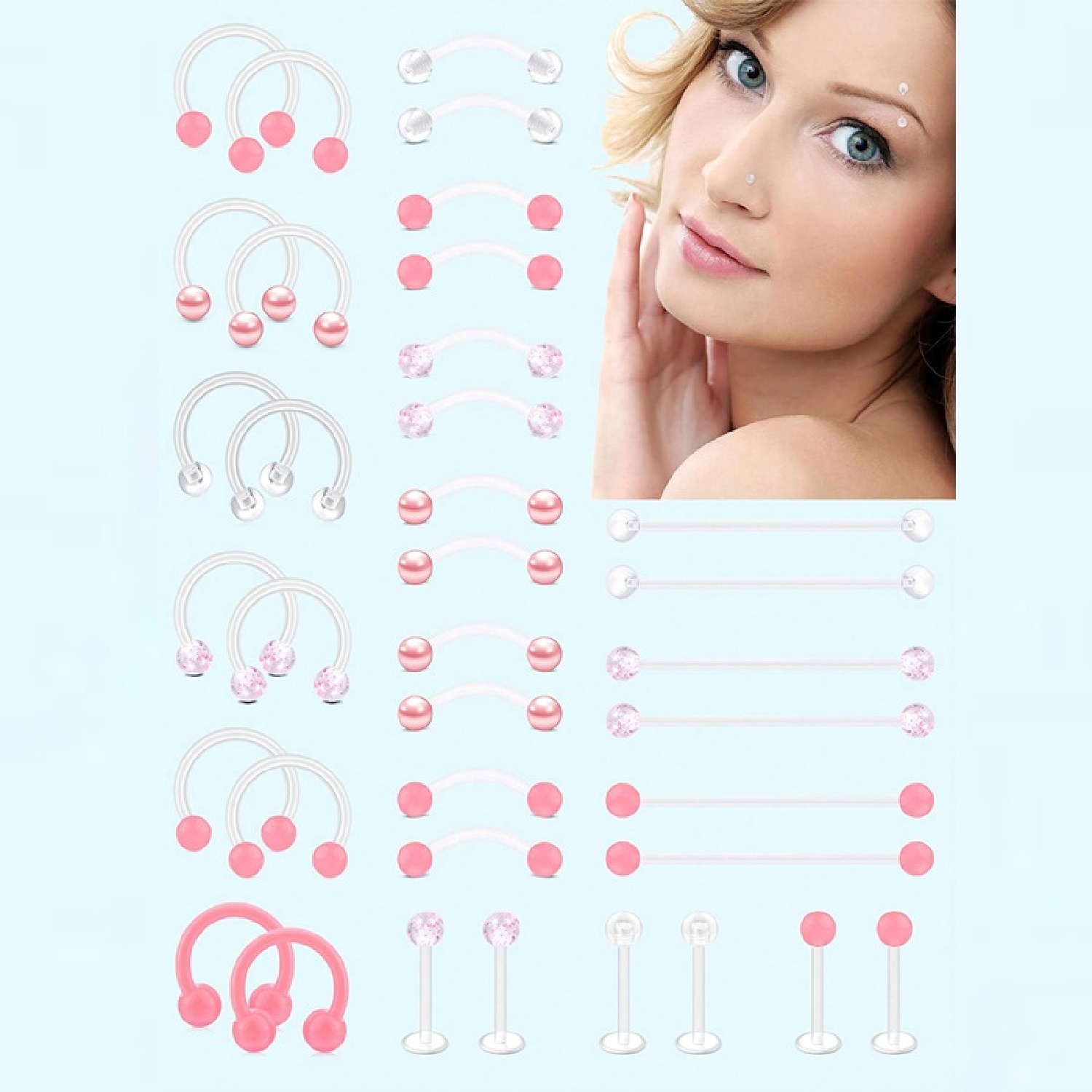 手術のための12pcs明確なピンクの産業穿刺宝石のプラスチッ - Body Jewelry Vertical Labret のレビューと価格