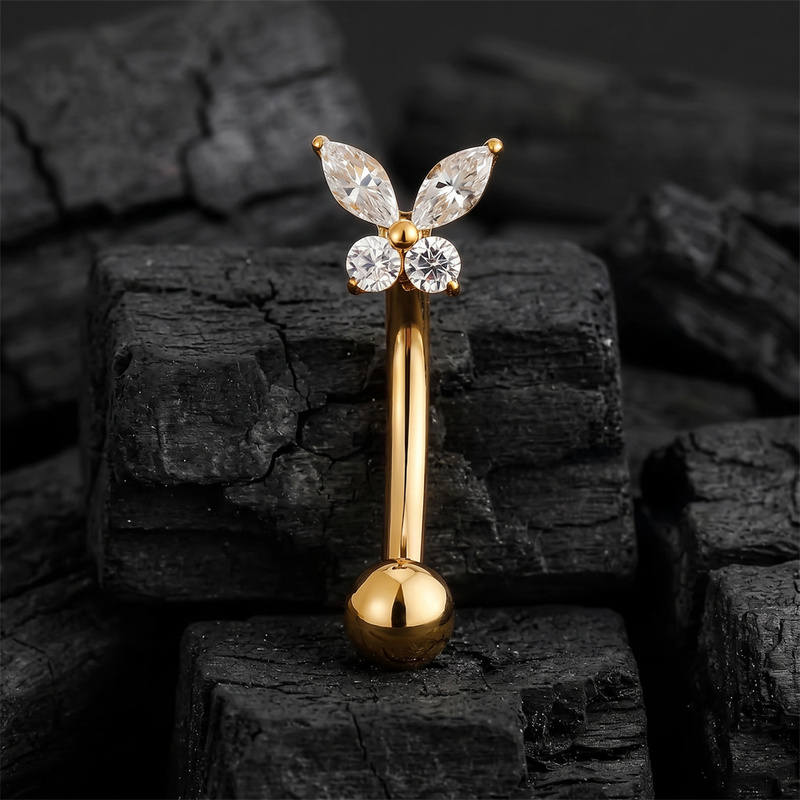 ASTM F136チタン製小さな蝶型CZカーブバーベル ルー - Body Jewelry Vertical Labret のレビューと価格