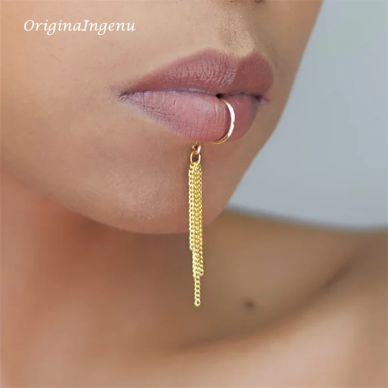 14Kゴールドフィルドチェーンリップカフ、変色防止、ハンドメ - Body Jewelry Lip Ring のレビューと価格