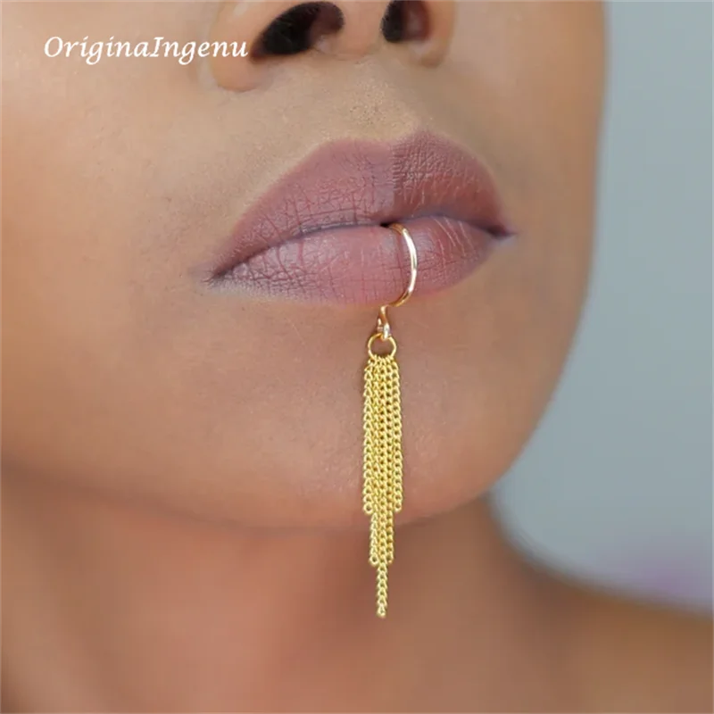 14Kゴールドフィルドチェーンリップカフ、変色防止、ハンドメ - Body Jewelry Lip Ring のレビューと価格