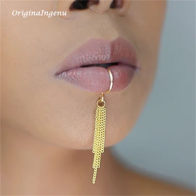 14Kゴールドフィルドチェーンリップカフ、変色防止、ハンドメ - Body Jewelry Lip Ring のレビューと価格