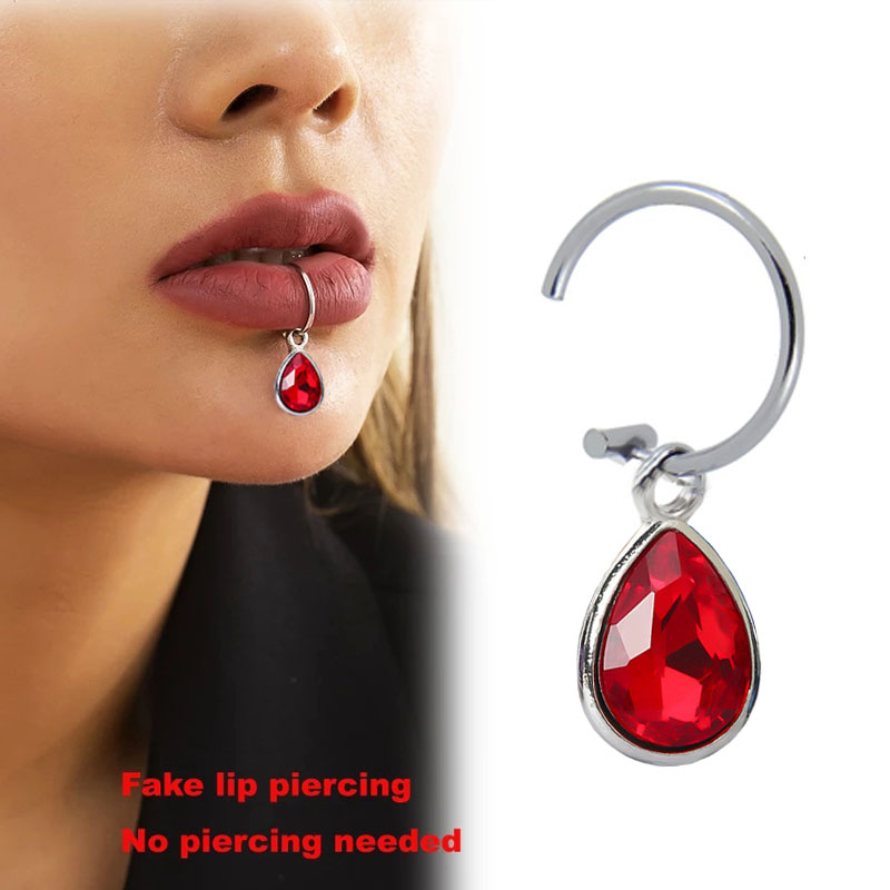 クリップオンピアス,1ピース,クリスタル,ウォータードロップ - Body Jewelry Lip Ring のレビューと価格