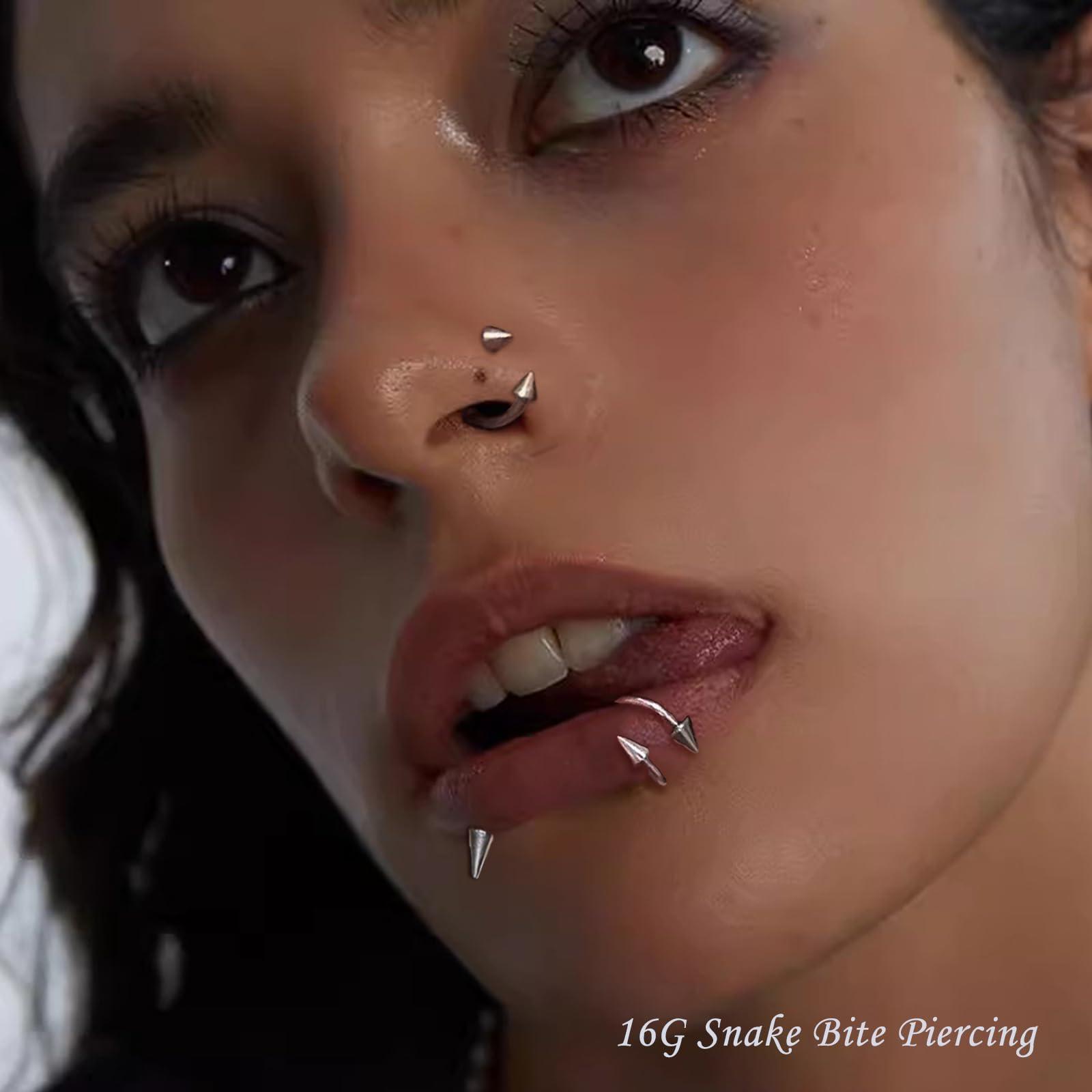 16 G蛇咬穿孔リップ飾りバーベルリング螺旋釘鼻釘ステンレス - Body Jewelry Vertical Labret のレビューと価格