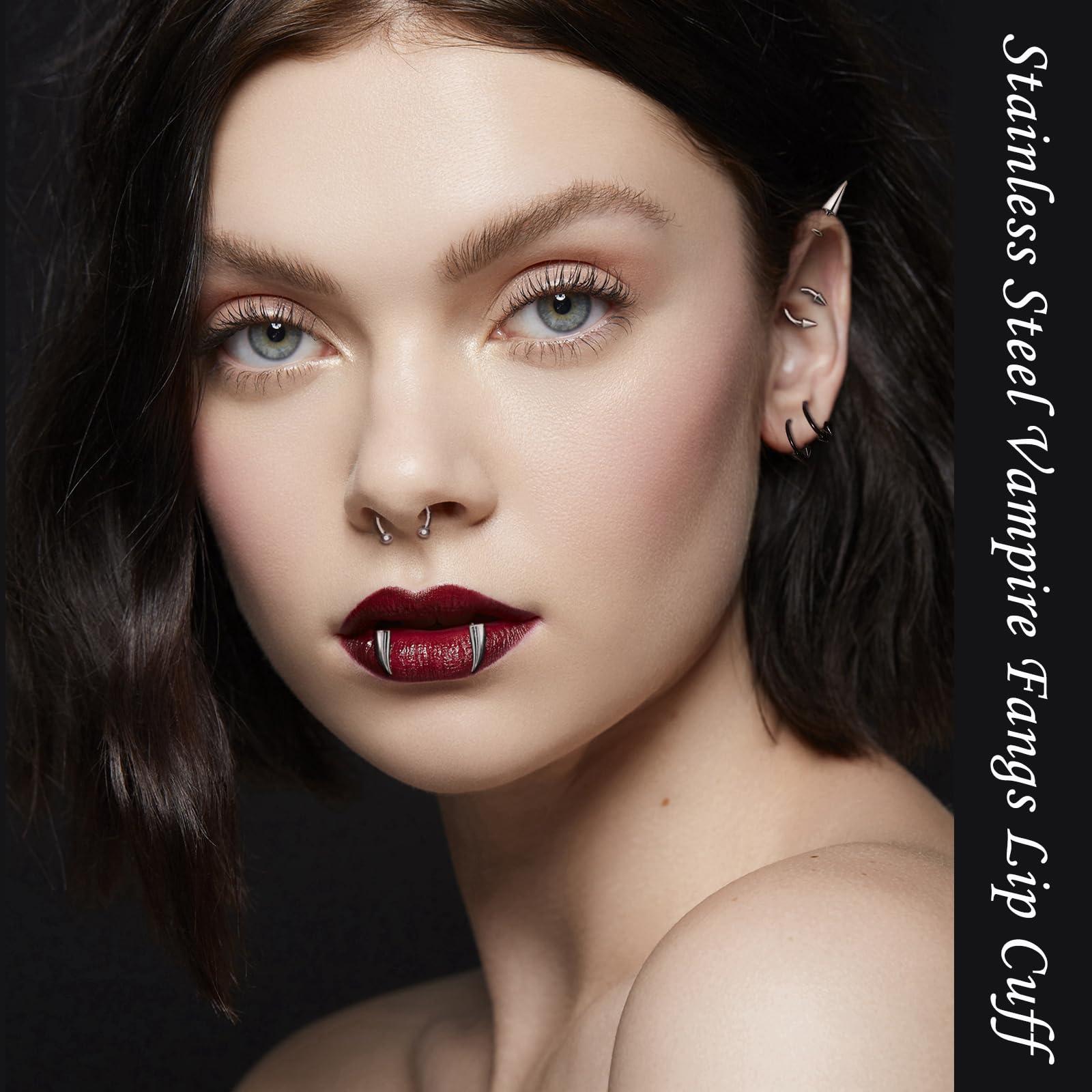16 G蛇咬穿孔リップ飾りバーベルリング螺旋釘鼻釘ステンレス - Body Jewelry Vertical Labret のレビューと価格