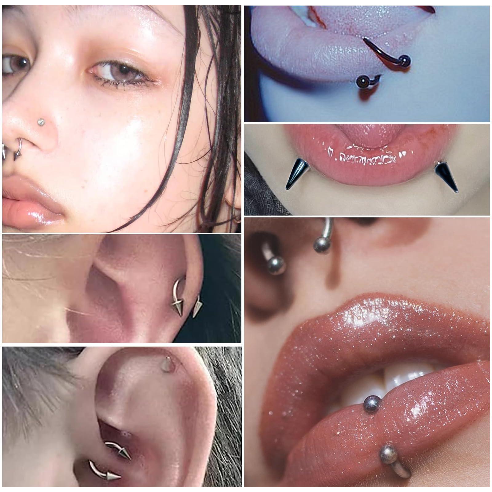 16 G蛇咬穿孔リップ飾りバーベルリング螺旋釘鼻釘ステンレス - Body Jewelry Vertical Labret のレビューと価格