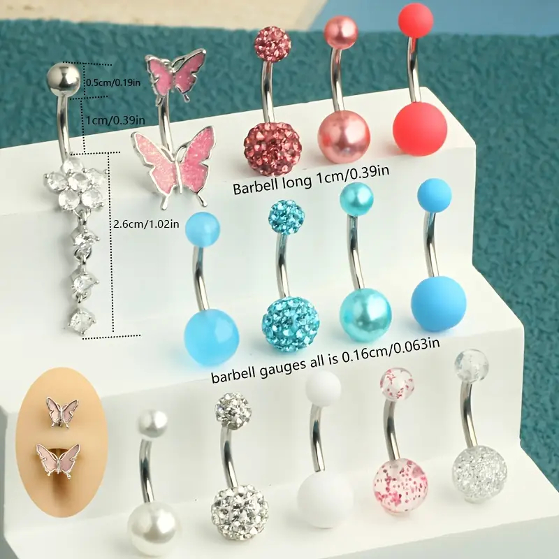 14個入り ベリーボタンリング へそピアス レディース 14 - Body Jewelry Jewelry Box のレビューと価格