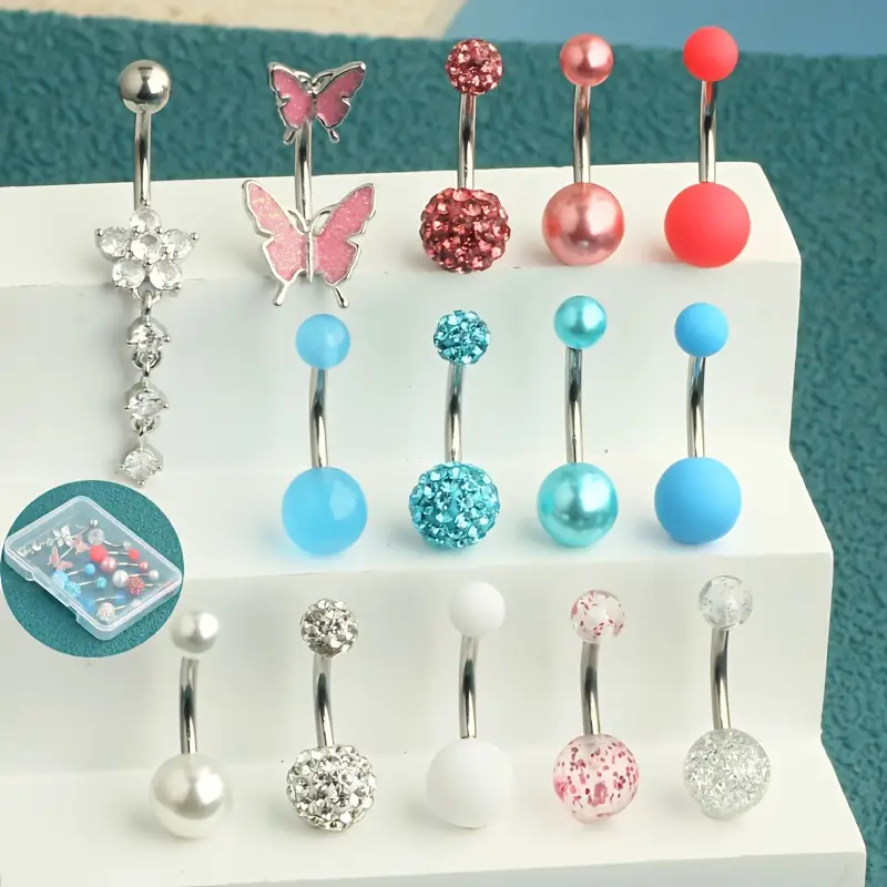 14個入り ベリーボタンリング へそピアス レディース 14 - Body Jewelry Jewelry Box のレビューと価格