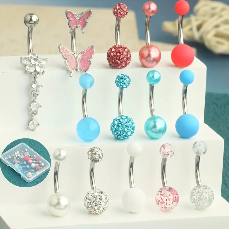 14個入り ベリーボタンリング へそピアス レディース 14 - Body Jewelry Jewelry Box のレビューと価格