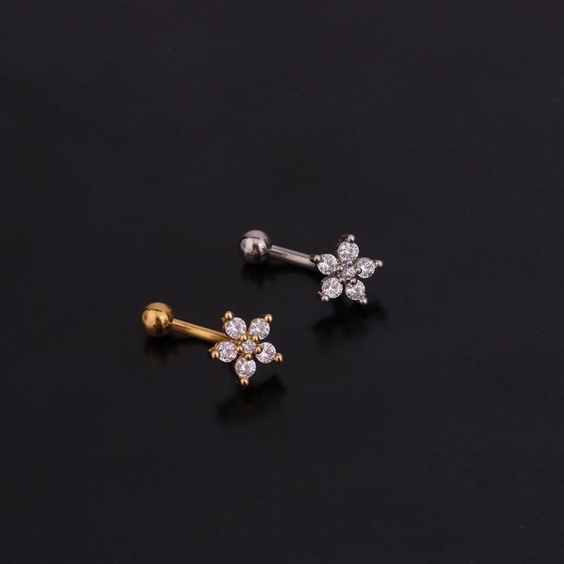 1PC フラワークラウン CZ 眉毛リング珠ヘリックスルーク - Rook Curved Barbell のレビューと価格